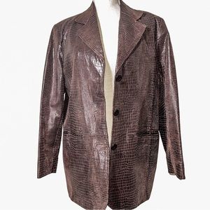Vintage 90s Leather Snakeskin Brown Blazer